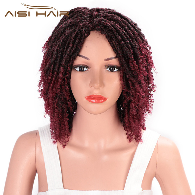 Aisi Hair Soft Dreadlocks Hair 14 Inch Wig Ombre Black Bug Crochet Braids Wigs Heat Resistant Synthetic Short Wigs