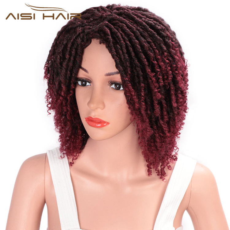 Aisi Hair Soft Dreadlocks Hair 14 Inch Wig Ombre Black Bug Crochet Braids Wigs Heat Resistant Synthetic Short Wigs