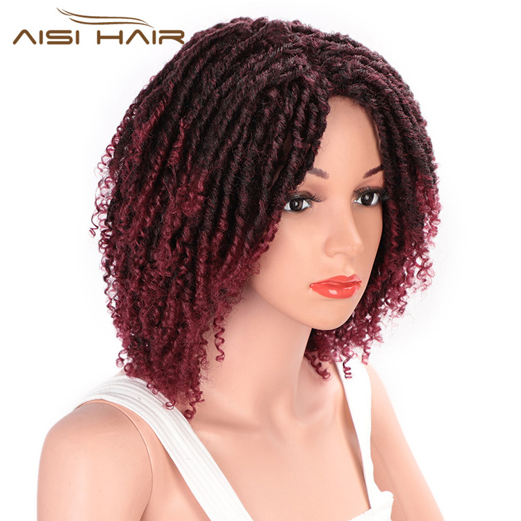 Aisi Hair Soft Dreadlocks Hair 14 Inch Wig Ombre Black Bug Crochet Braids Wigs Heat Resistant Synthetic Short Wigs