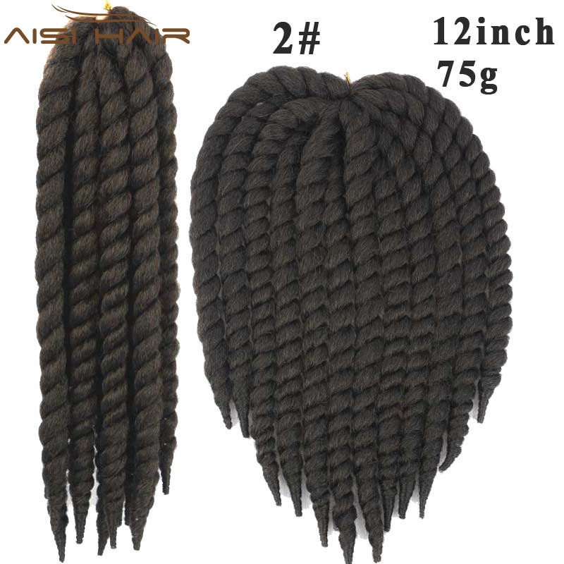 Aisi Hair Synthetic Black Braiding Hair 12 inches Twist Crochet High Temperature Fiber Braid Hair Extensions