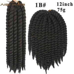 Aisi Hair Synthetic Black Braiding Hair 12 inches Twist Crochet High Temperature Fiber Braid Hair Extensions