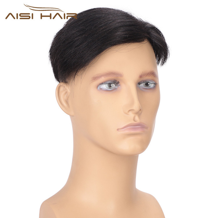 Aisi Hair Toupee Human  Hair Wigs Mens Hairstyle Partside Toupee Human European Style Hand Made Hairpieces for Men