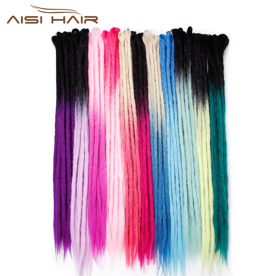 Aisi Hair 24 inch Ombre Color Handmade Dreadlocks Hair Extensions Synthetic Crochet Braid Hair For Black Women