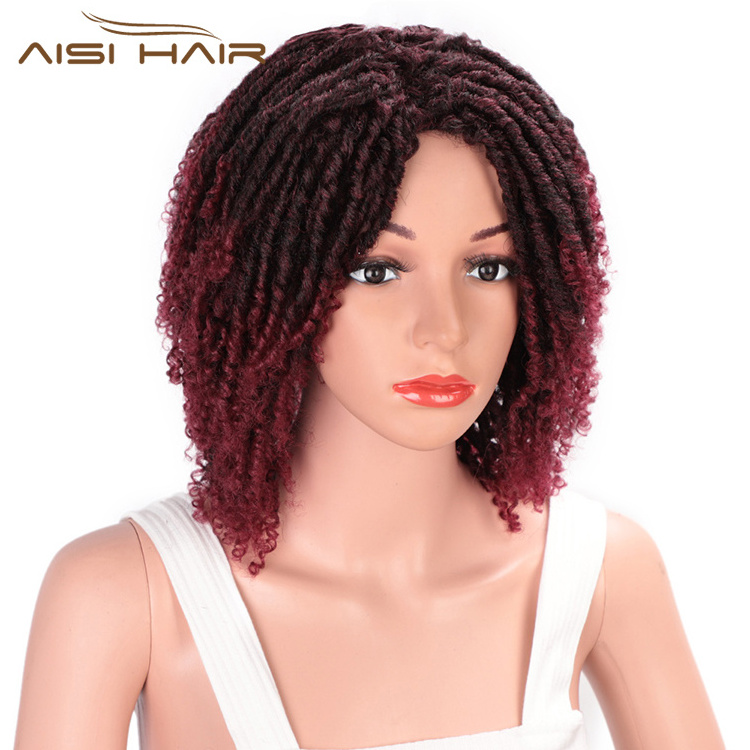 Aisi Hair Soft Dreadlocks Hair 14 Inch Wig Ombre Black Bug Crochet Braids Wigs Heat Resistant Synthetic Short Wigs