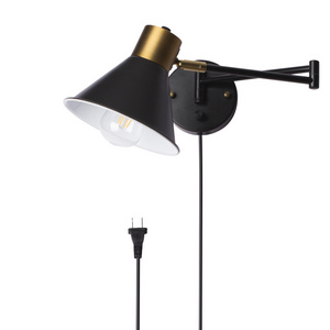 Aisilan indoor lighting hotel classic tradition single head  plug in  black  gold  long arm wall lamp