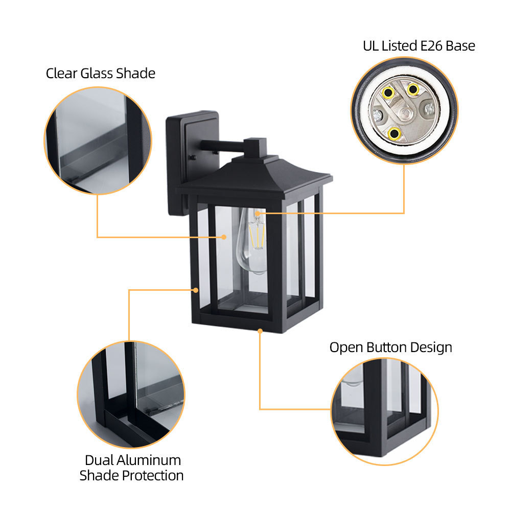 Aisilan american style house outside outdoor luxury black  e26 e27 seeded glass outdoor light fixtures wall mount