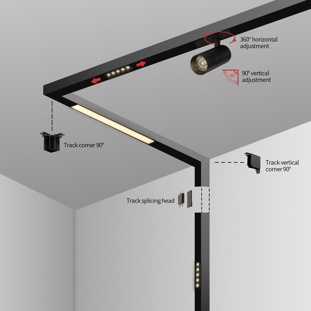 Aisilan wifi APP control smart rail lighting system dimmable recess flat 48v ultra thin magnetic magnet track led light