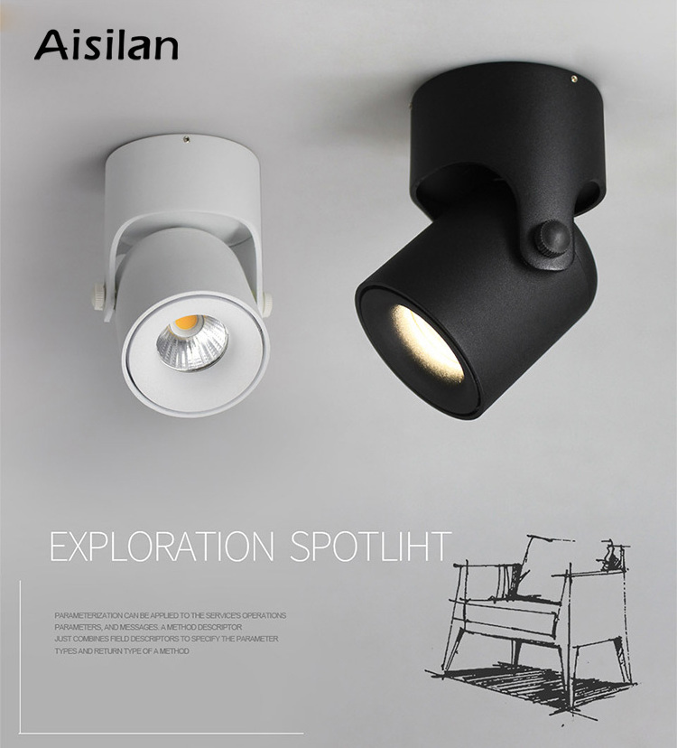 Aisilan hotel home office single head adjustable 350 degree surface mount spot down lights led ceiling light