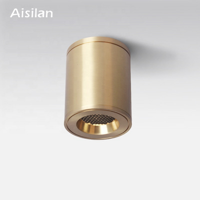 Aisilan nordic ceiling honeycomb louvre brushed gold color frame brass copper cylinder cob LED surface mounted downlight