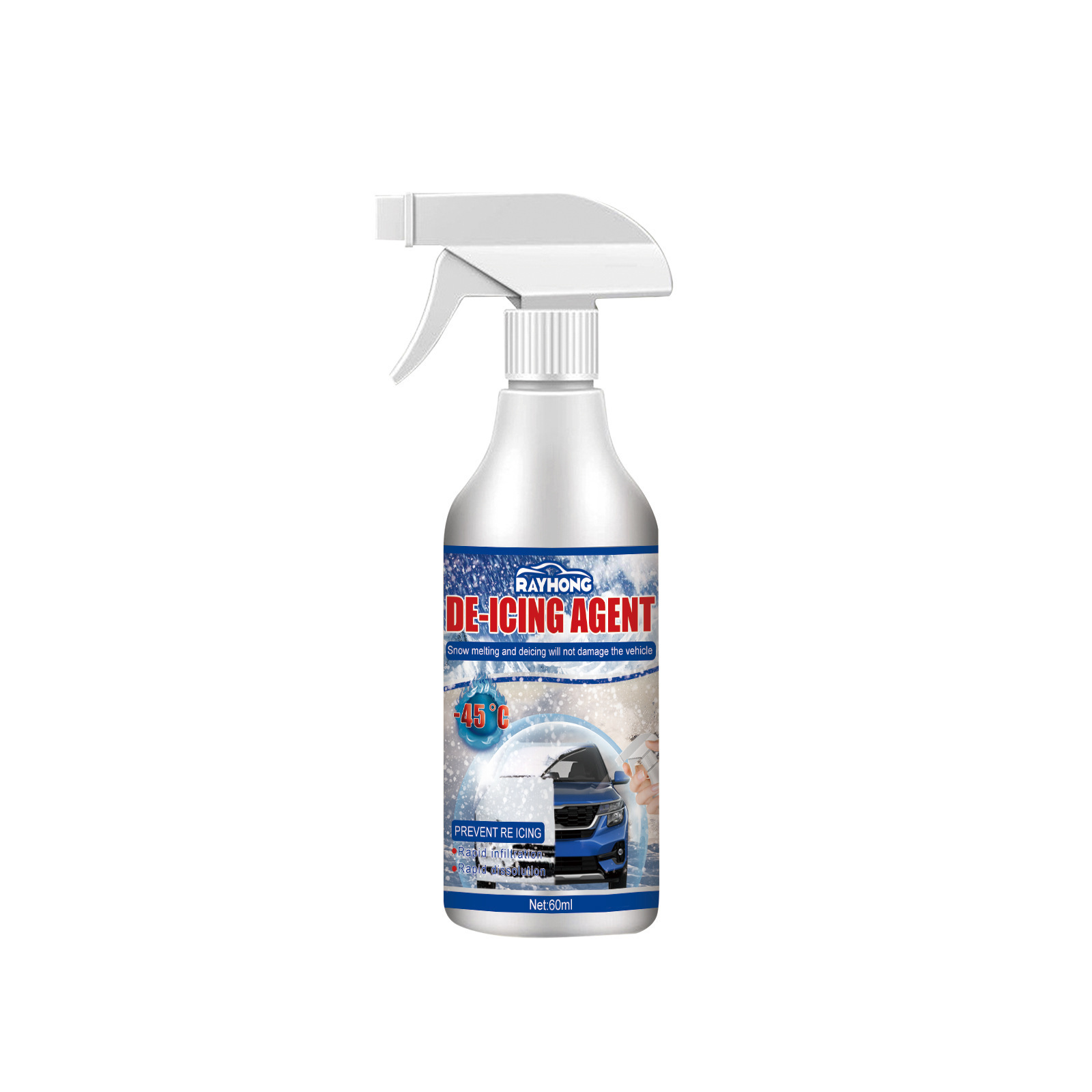 Private Label RAYHONG 60ml Car Window Anti Icing Frost Deicer De-icing Agent Quick Snow Melting Spray