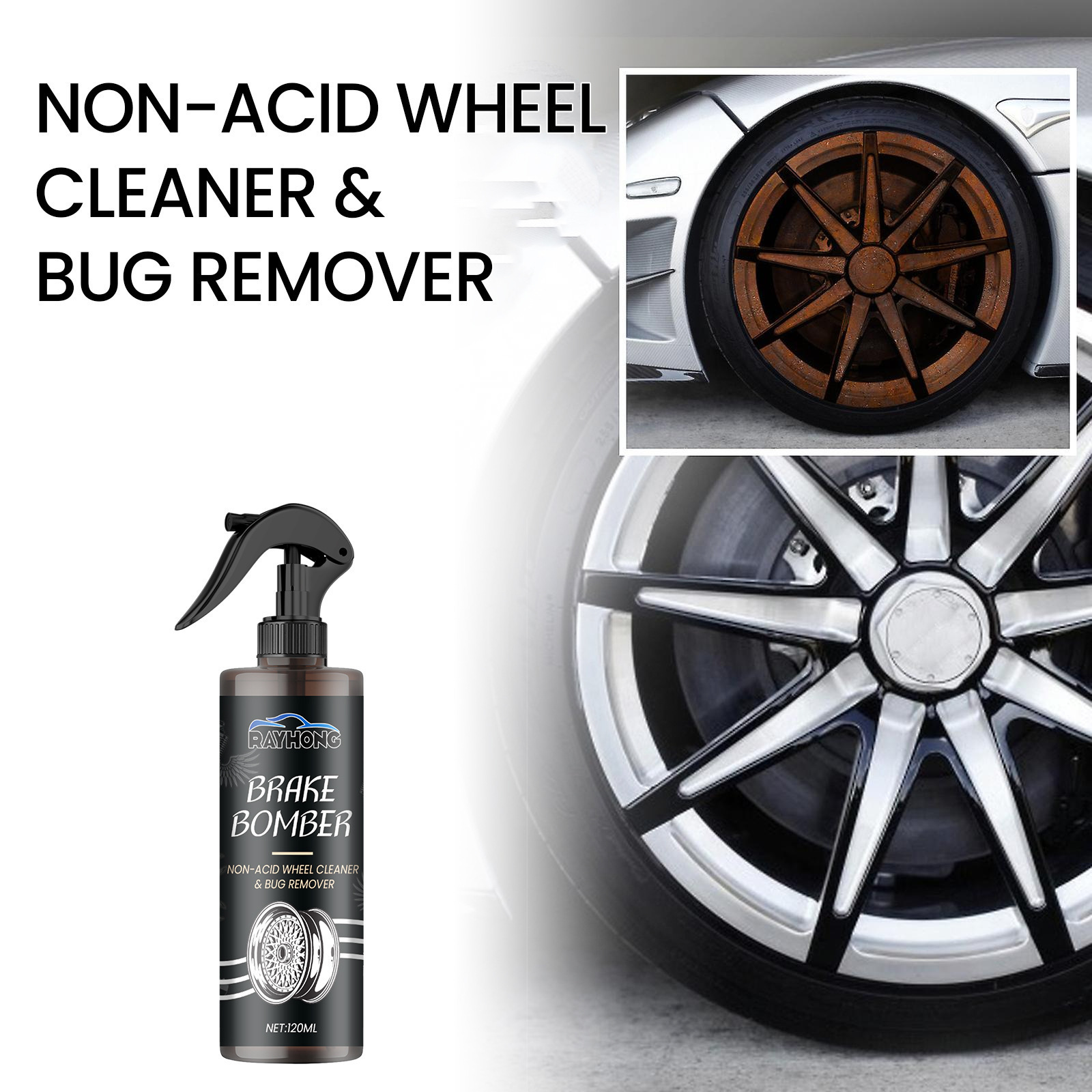 Private Label RAYHONG 120ml Mild Formula Ultimate Brake Dust Removal Wheel Cleaner Bug Remover