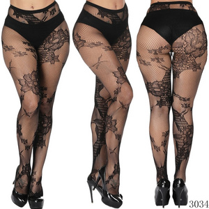 Hot Selling Mature Women Nylon Stockings Floral Star Fishnet Suspender Pantyhose Thigh High Stockings