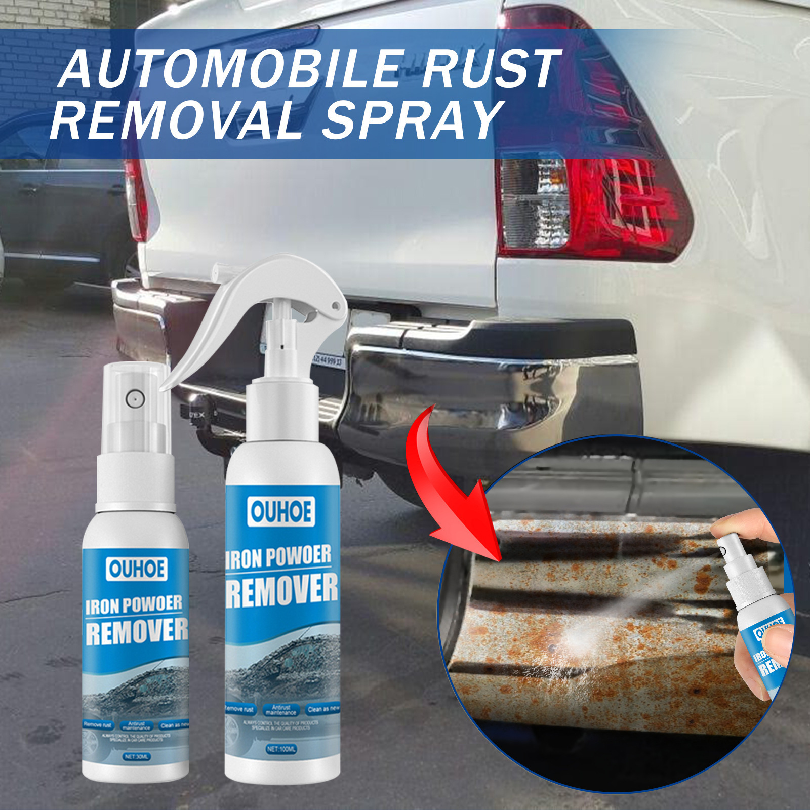 Wholesale OUHOE automobile iron powder rust remover anti rust car decontamination cleaning auto rust removal spray