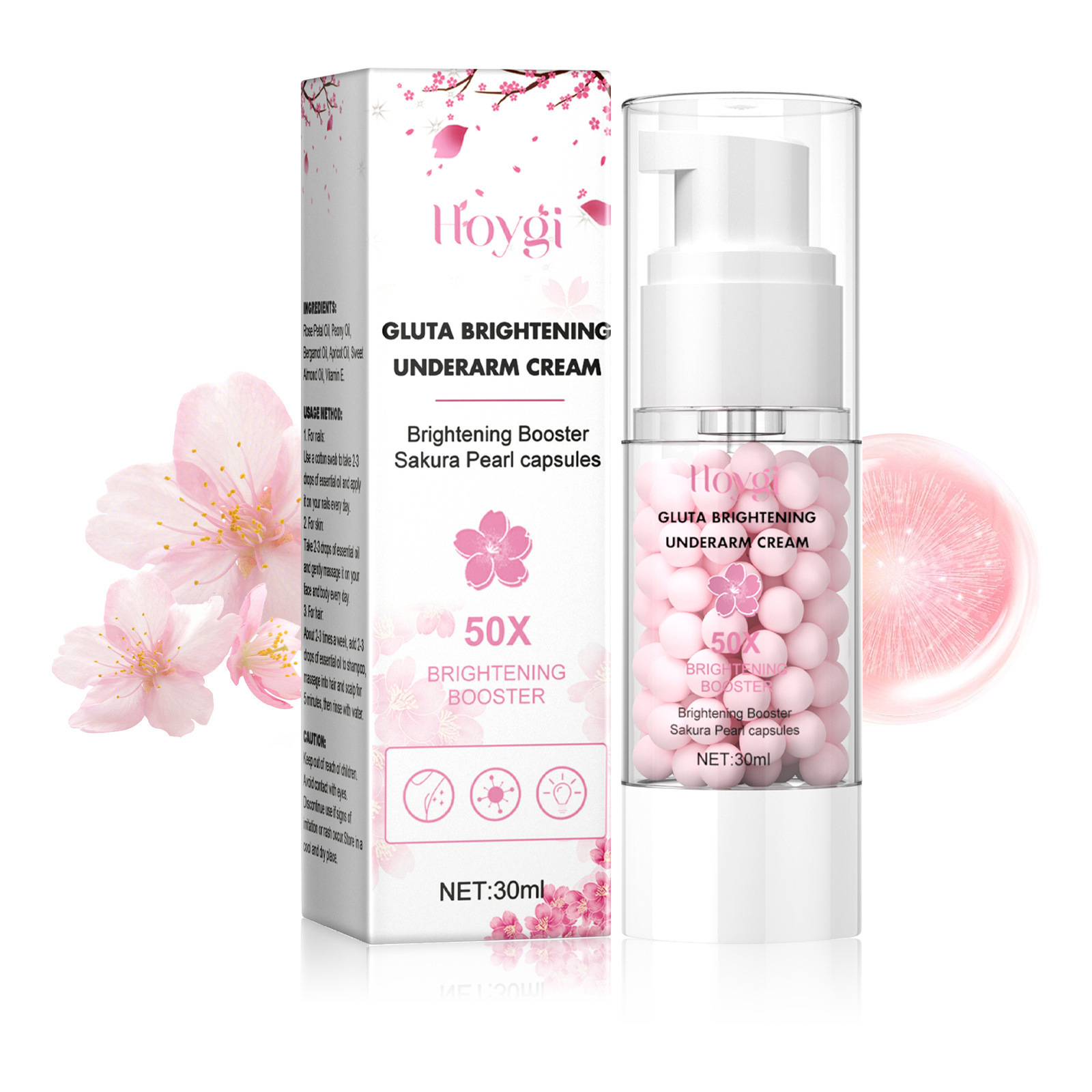 Custom Logo Hongi 30ml Natural Ingredients Sakura Gluta Brightening Underarm Cream Capsules