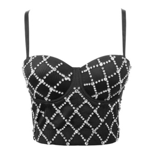 High Quality Ladies Sexy Handmade Beauty Pearl Camisole Rhinestone Corset Cropped Top Crystal Bustier Bra Top