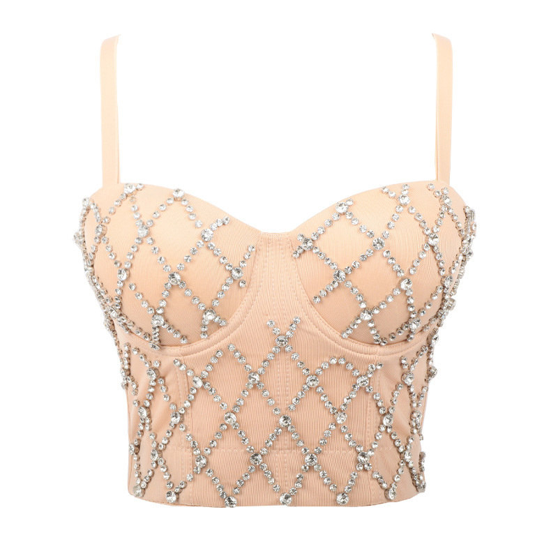 High Quality Ladies Sexy Handmade Beauty Pearl Camisole Rhinestone Corset Cropped Top Crystal Bustier Bra Top