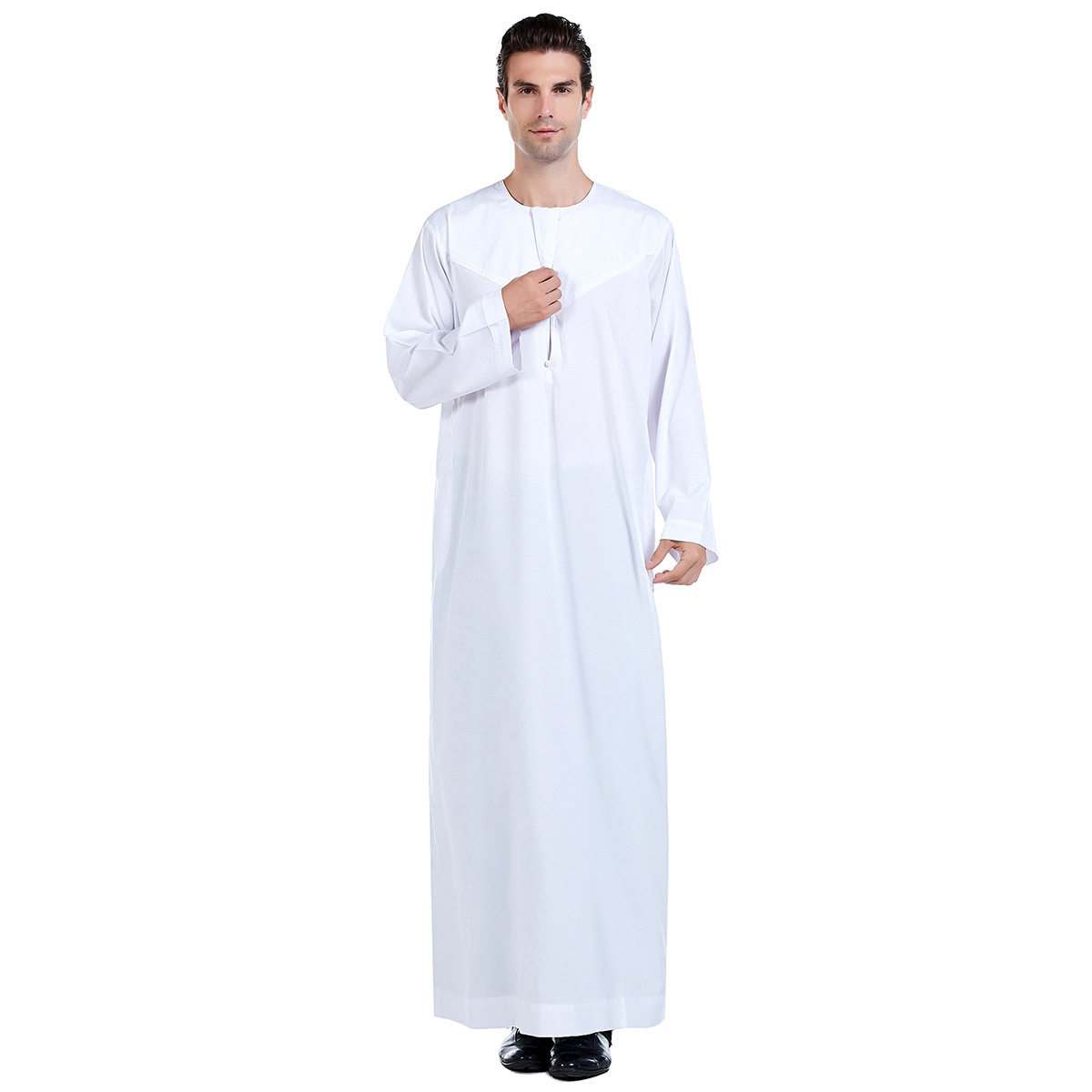 Custom Logo Muslim Men's Thobe Robe with Pocket Maxi Dress Loose Jubba for Islamic Men