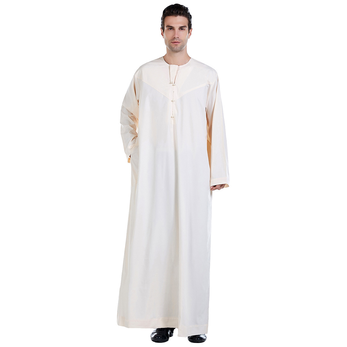 Custom Logo Muslim Men's Thobe Robe with Pocket Maxi Dress Loose Jubba for Islamic Men