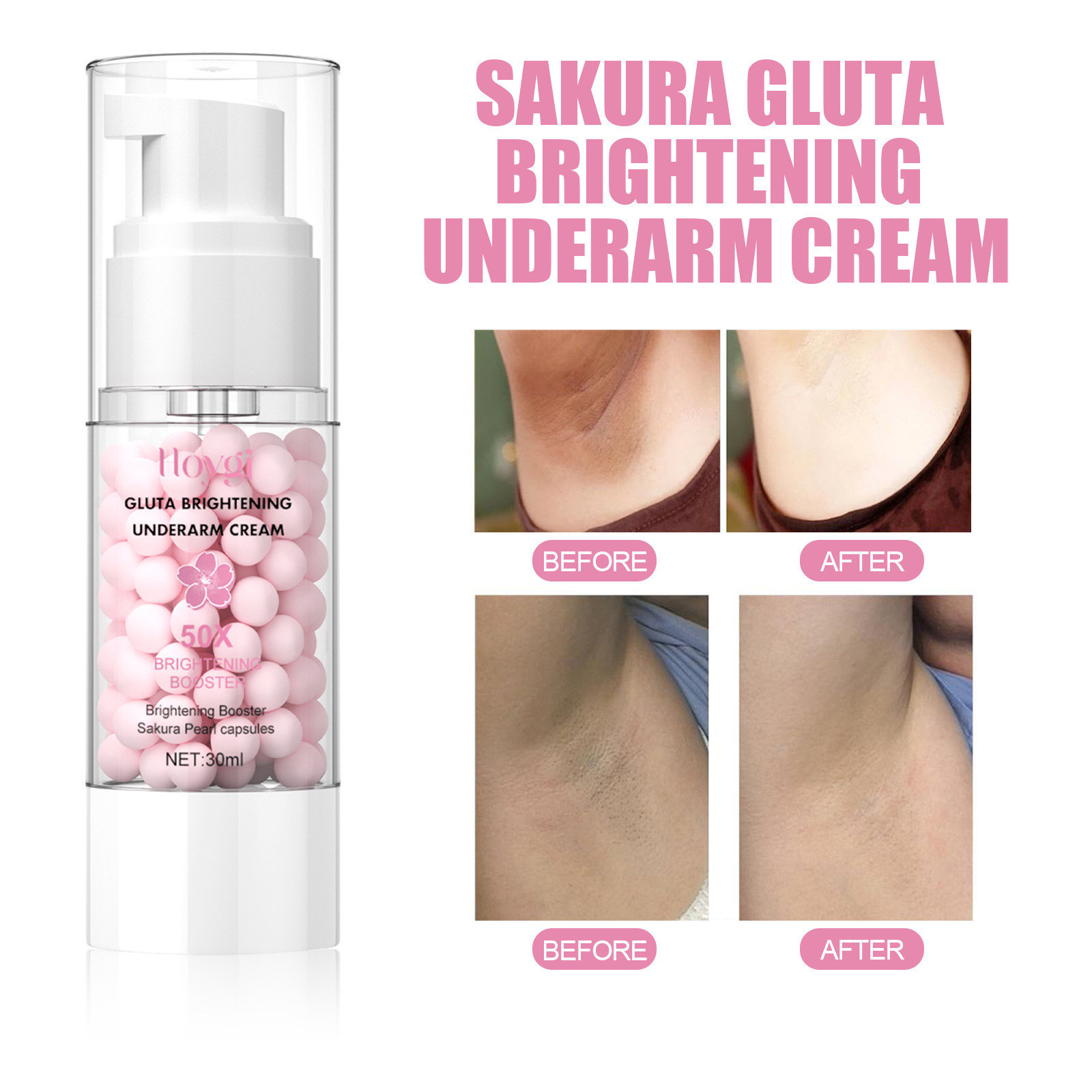 Custom Logo Hongi 30ml Natural Ingredients Sakura Gluta Brightening Underarm Cream Capsules