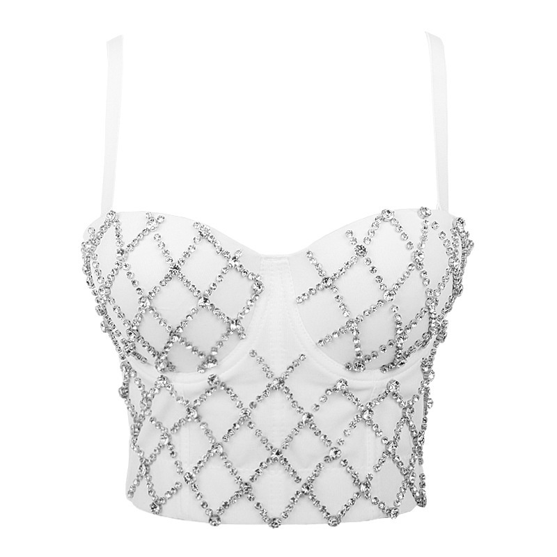 High Quality Ladies Sexy Handmade Beauty Pearl Camisole Rhinestone Corset Cropped Top Crystal Bustier Bra Top