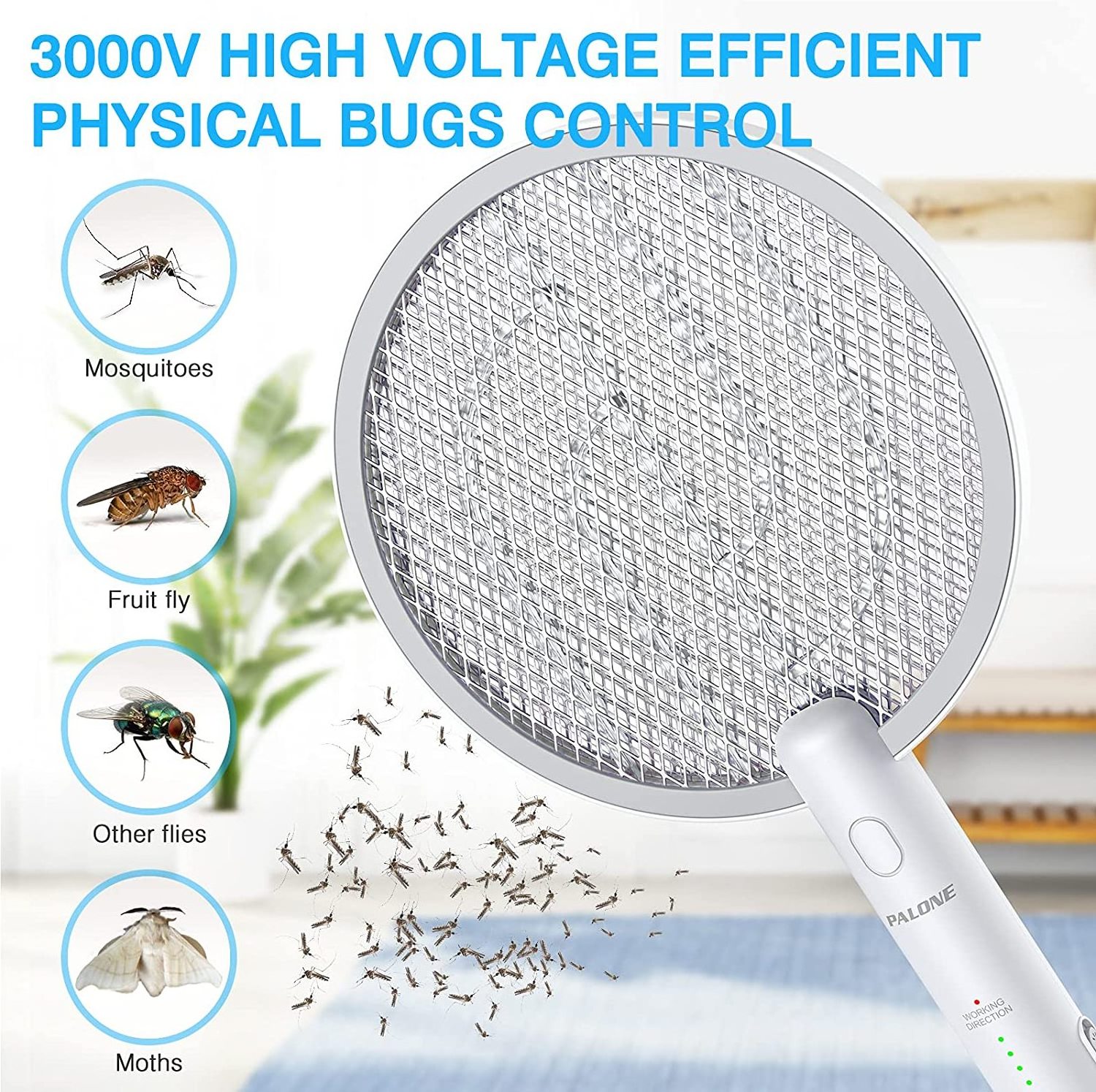 AISITI 2 in 1 Bug Zapper Racket 3000V Electric Fly Swatter Racket with 1200mAh Battery 3 Layers Mosquito Killer Lamp for Kitchen