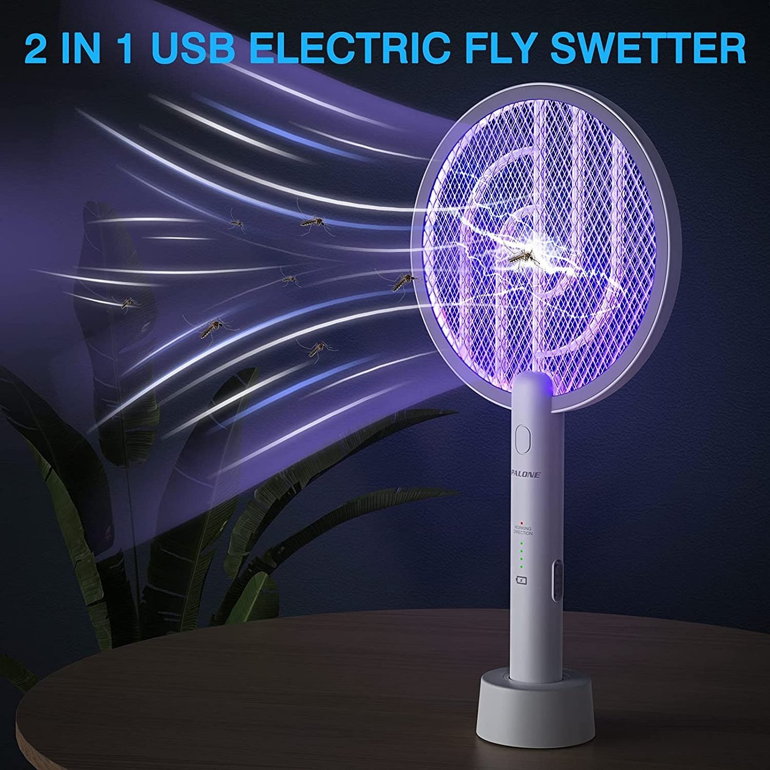 AISITI 2 in 1 Bug Zapper Racket 3000V Electric Fly Swatter Racket with 1200mAh Battery 3 Layers Mosquito Killer Lamp for Kitchen