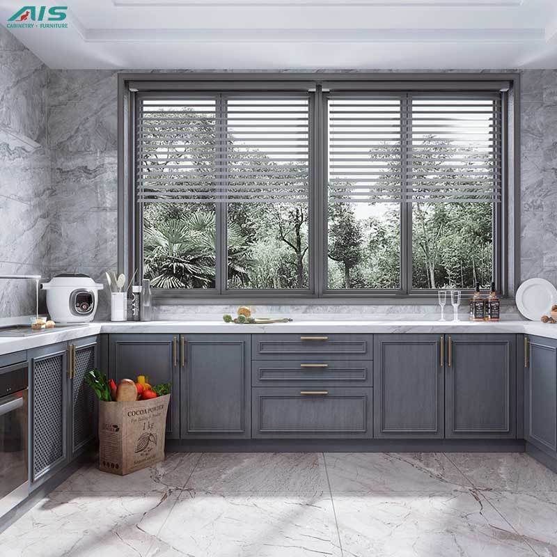 Ais Kitchen Furniture Modern Luxury Design Ready Made Small Caninet Kitchen U Shape Lacquer Grey Shaker Kitchen Cabinets