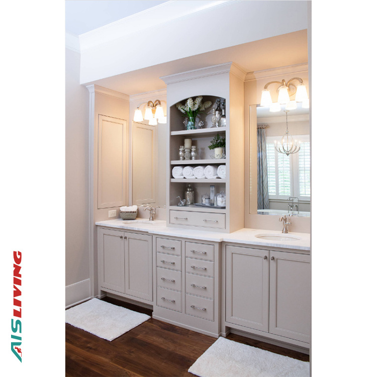 AIS LIVING Modern Luxury Corner Floor Mounted White Bathroom Vanity Cabinet With Sink PVC Bathroom Vanities