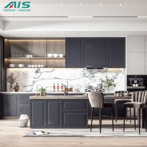 Ais Custom European Full Morden Luxurious High End Grey Kitchen Shaker Style Cabinets With Glass Showcase