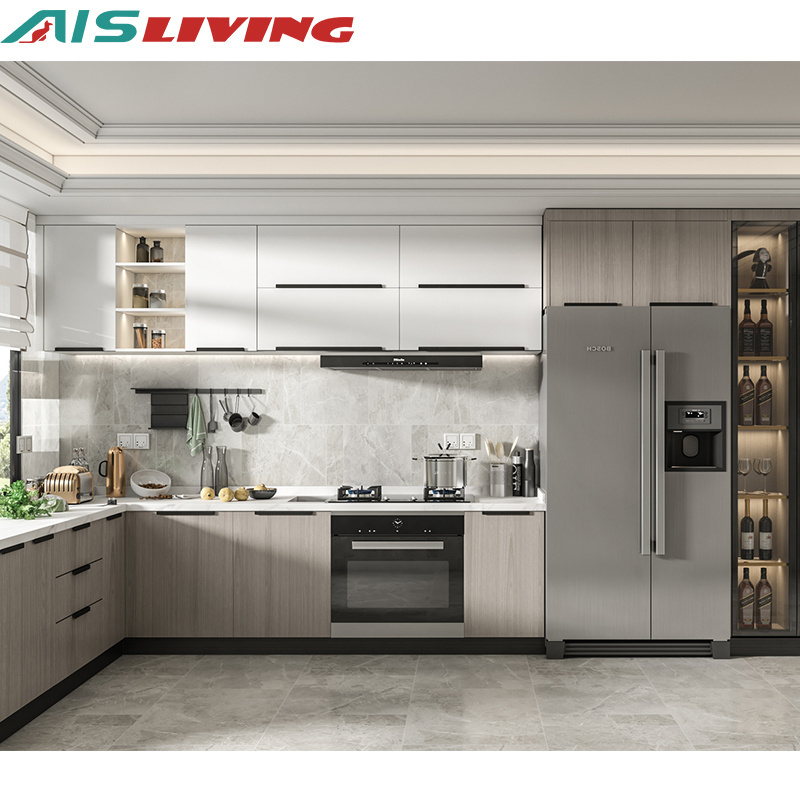 Ais Modern Classic Cheap Price Complete Kitchen Furniture Set Aluminium Drawer Pulls Wood Melamine Cabinets Kitchen Designs