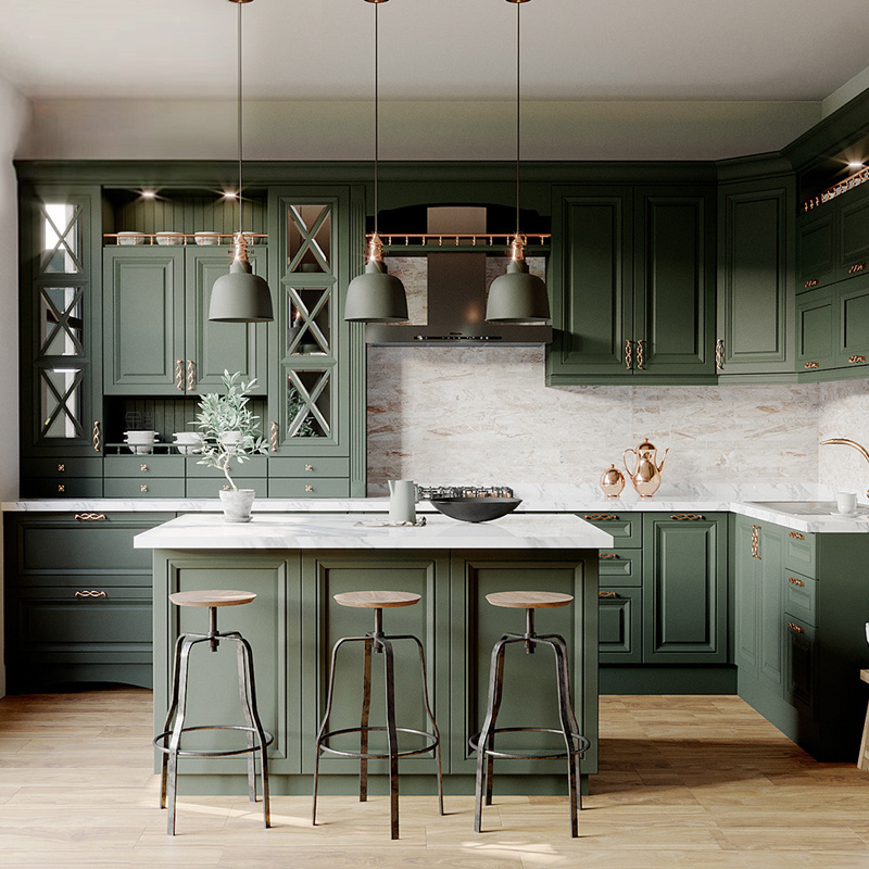 Ais living Matt Lacquer Finish Furniture Con Diseno Pvc Boards Color Green Shaker Kitchen Cabinet Modern usa Price Paint