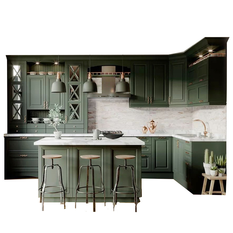 Ais living Matt Lacquer Finish Furniture Con Diseno Pvc Boards Color Green Shaker Kitchen Cabinet Modern usa Price Paint