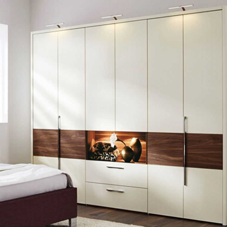 Modern Home Furniture Pull Out Doors Closet Wardrobe in White Lacquer Finish Bedroom Furniture Sliding Door and Swing Door