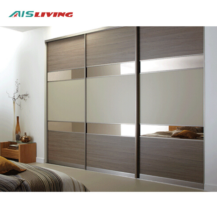 Singapore Furniture Overlay Closet Interior Sliding Door Glass Wardrobe Bedroom Design Fiber 3 Door Wardrobe With Mirror