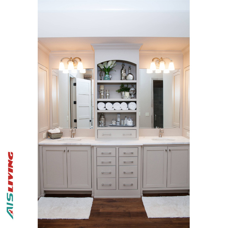 AIS LIVING Modern Luxury Corner Floor Mounted White Bathroom Vanity Cabinet With Sink PVC Bathroom Vanities