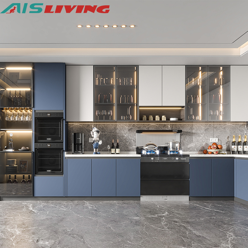 Ais Modern Italian Designs Ready Made Home Furniture Aluminium Pull Out Organizer Blue Rta Pvc Kitchen Cabinet Craigslist