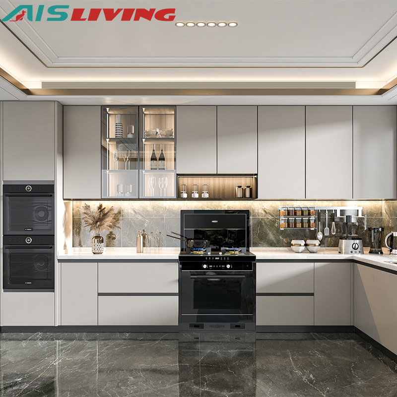 Ais Modern Classic Cheap Price Complete Kitchen Furniture Set Aluminium Drawer Pulls Wood Melamine Cabinets Kitchen Designs