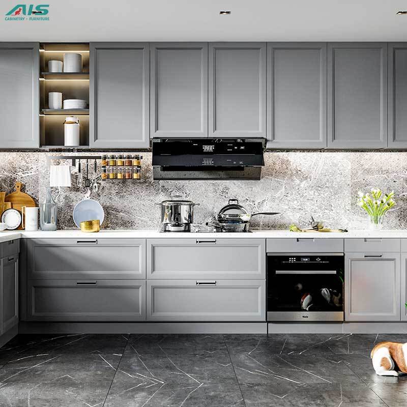 Ais Kitchen Furniture Modern Luxury Design Ready Made Small Caninet Kitchen U Shape Lacquer Grey Shaker Kitchen Cabinets