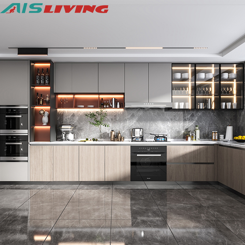 Ais Modern Classic Cheap Price Complete Kitchen Furniture Set Aluminium Drawer Pulls Wood Melamine Cabinets Kitchen Designs