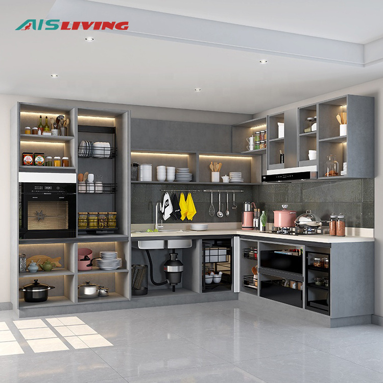 Ais Modern Designs High End Affordable Custom Furniture Used Small Full White L Shaped Melamine Kitchen Cabinets From China