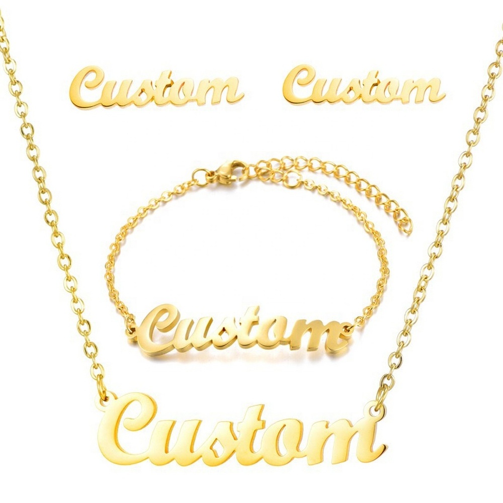 Stainless Steel Anklets 18k Gold Nameplate Personalised Custom Name Necklace