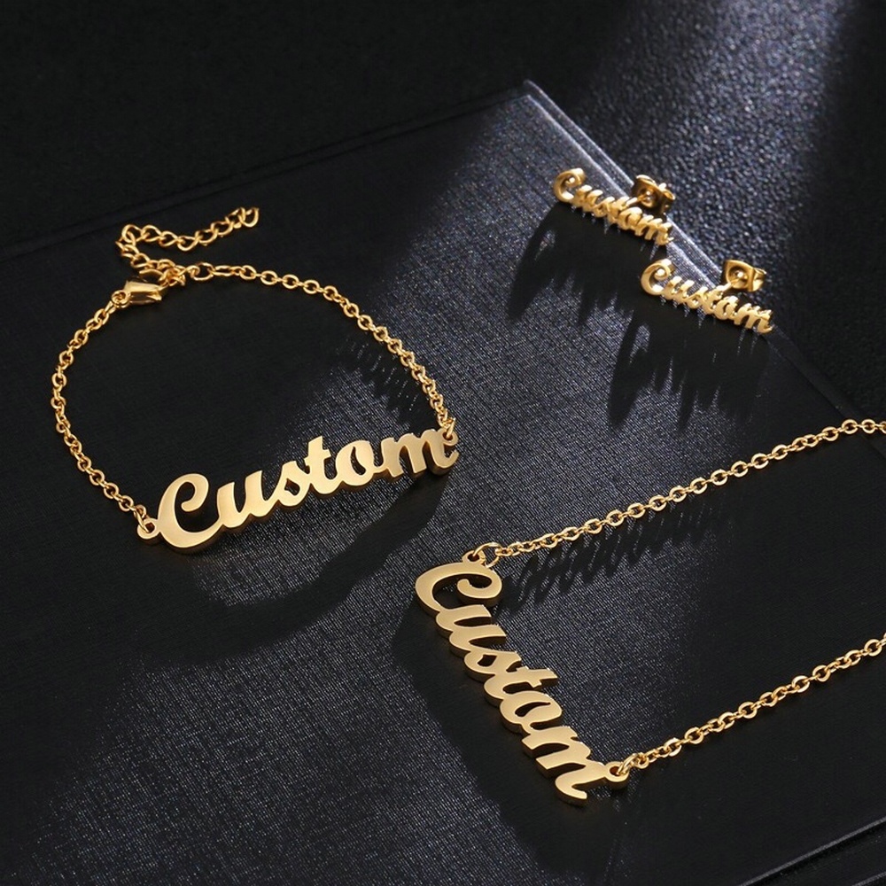 Stainless Steel Anklets 18k Gold Nameplate Personalised Custom Name Necklace