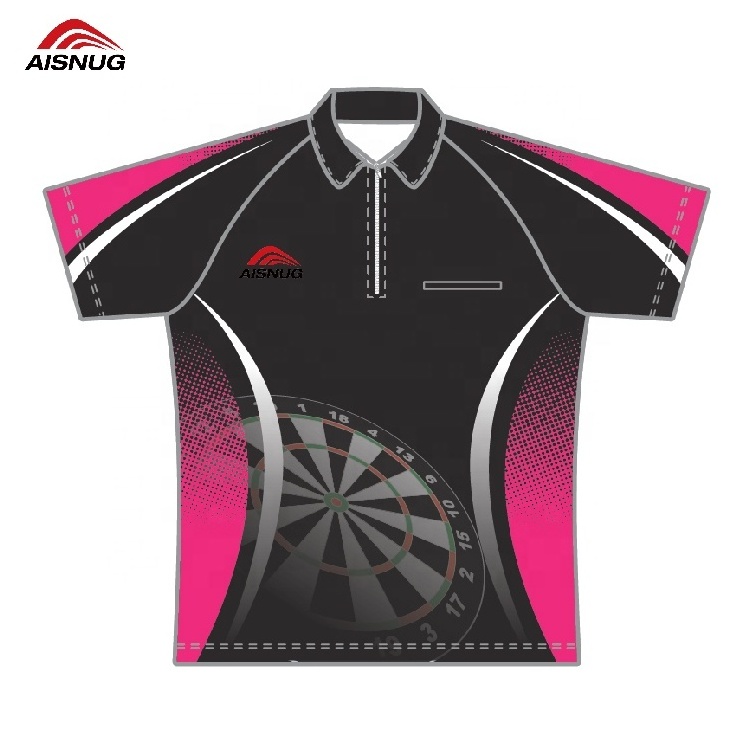 sublimation print polyester zipper pocket ladies logos design your own darts shirt