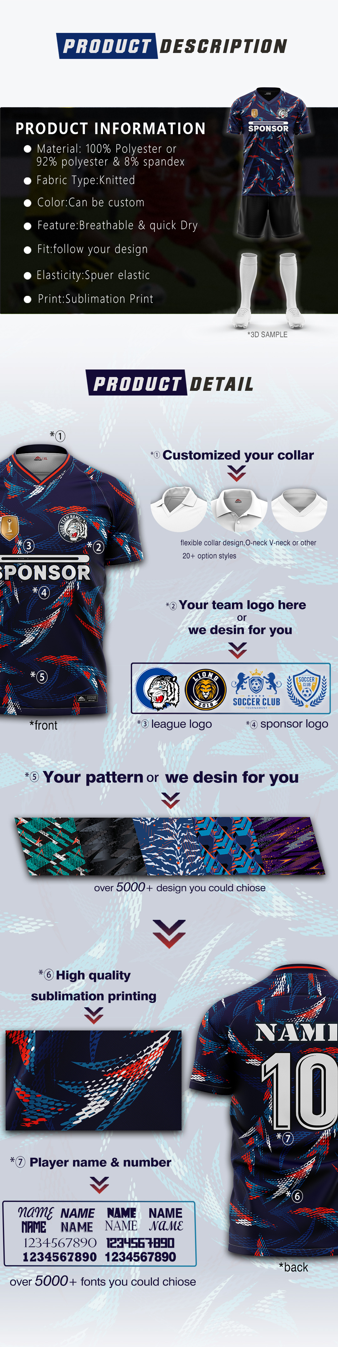 Wholesale team club custom football wear set embroidery soccer kit patch sublimated soccer jersey for men