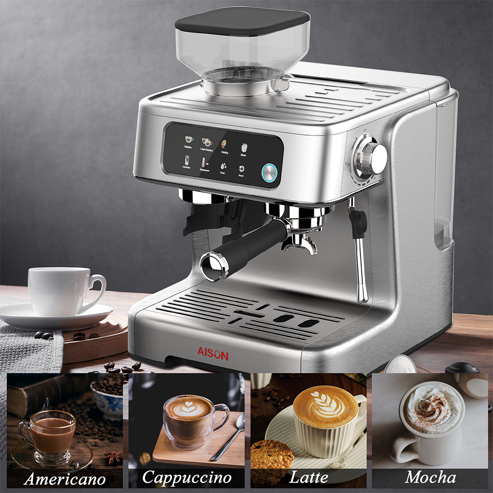 Profesional Semi-Automatic Cappuccino Espresso Machine Coffee Maker With Grinder