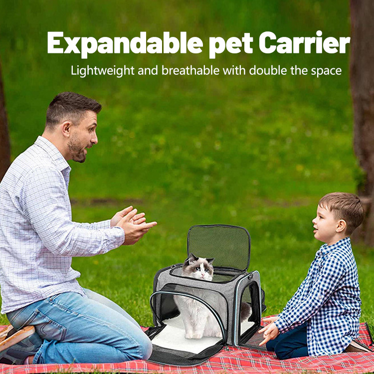 2023 Pet Carrier Airline Approved Expandable Foldable Dog Carrier 3 Open Doors 2 Reflective Tapes Pet Travel Bag