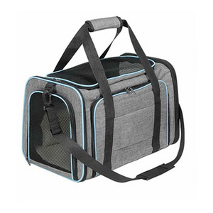 2023 Pet Carrier Airline Approved Expandable Foldable Dog Carrier 3 Open Doors 2 Reflective Tapes Pet Travel Bag