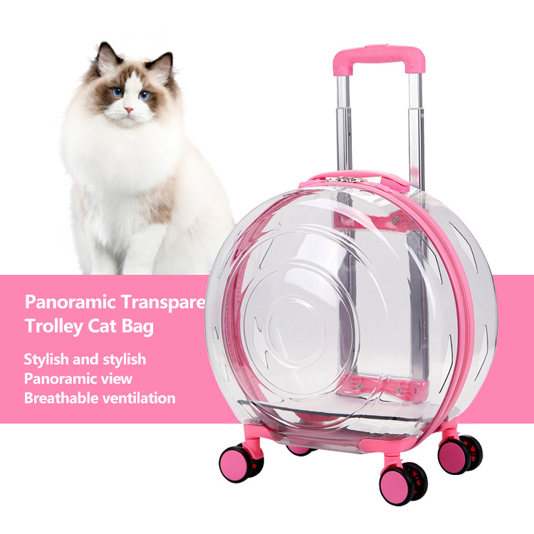 Pull Rod Second Height Transparent Hard Window Portable Pet Stroller Cat Bag Cart Carrier Supplies Suitcase