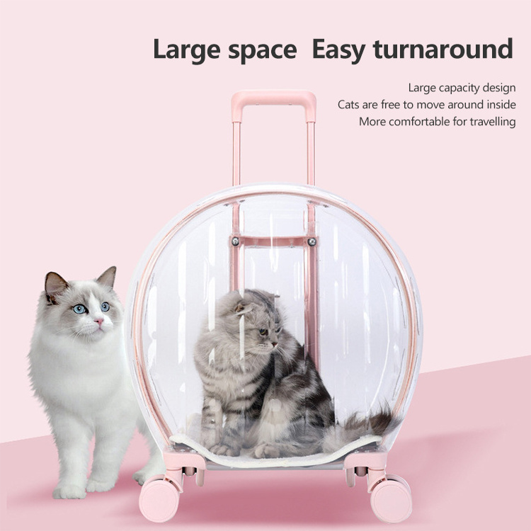 Pull Rod Second Height Transparent Hard Window Portable Pet Stroller Cat Bag Cart Carrier Supplies Suitcase