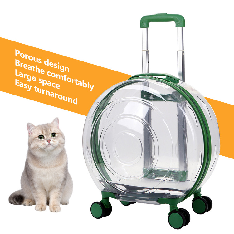 Pull Rod Second Height Transparent Hard Window Portable Pet Stroller Cat Bag Cart Carrier Supplies Suitcase